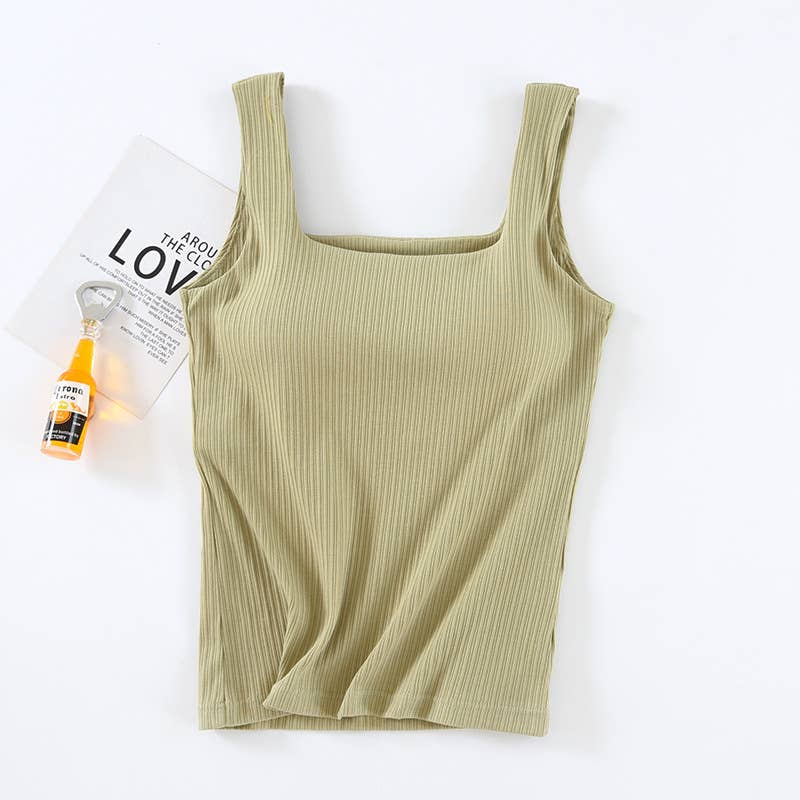 Basic Square Neck Tank Top w/Self Bra