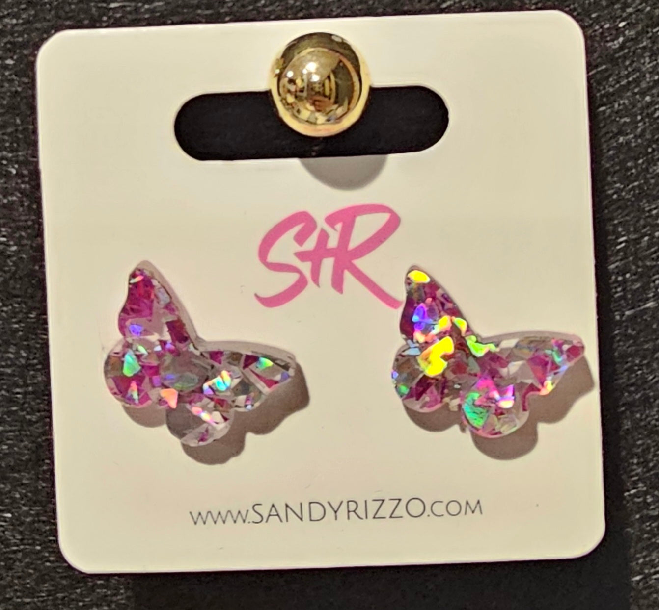 Pink & Silver Confetti Butterfly Studs