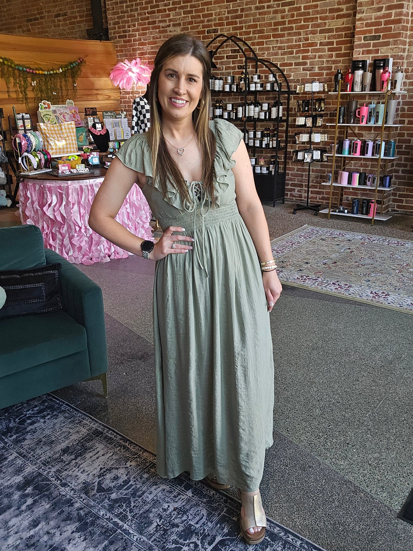 Sage V-Neck Midi Dress