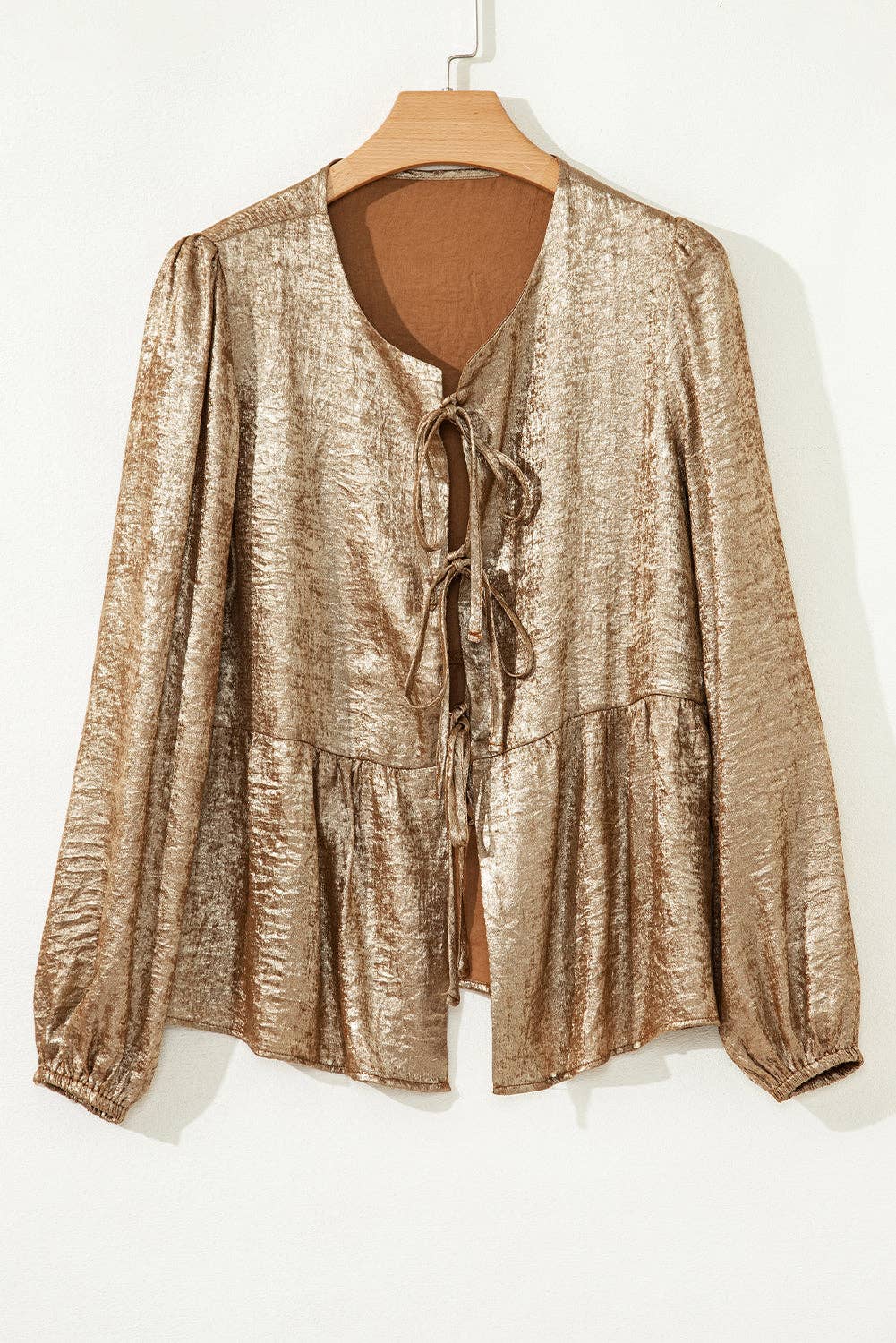Metallic Tie Front Babydoll Blouse