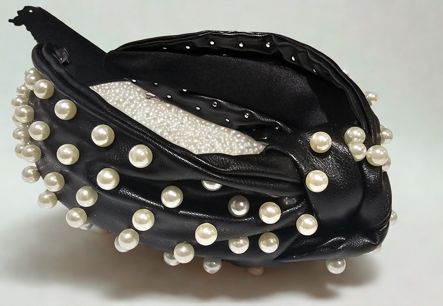 Black Leather Pearl Knot Headband