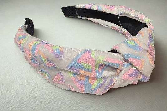 White Velvet Multi Sequin Triangles Headband