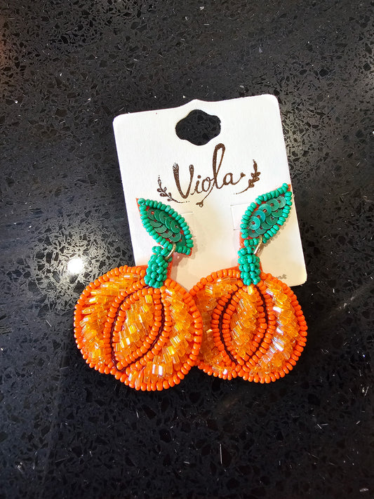BEADED PUMPKIN EARRINGS