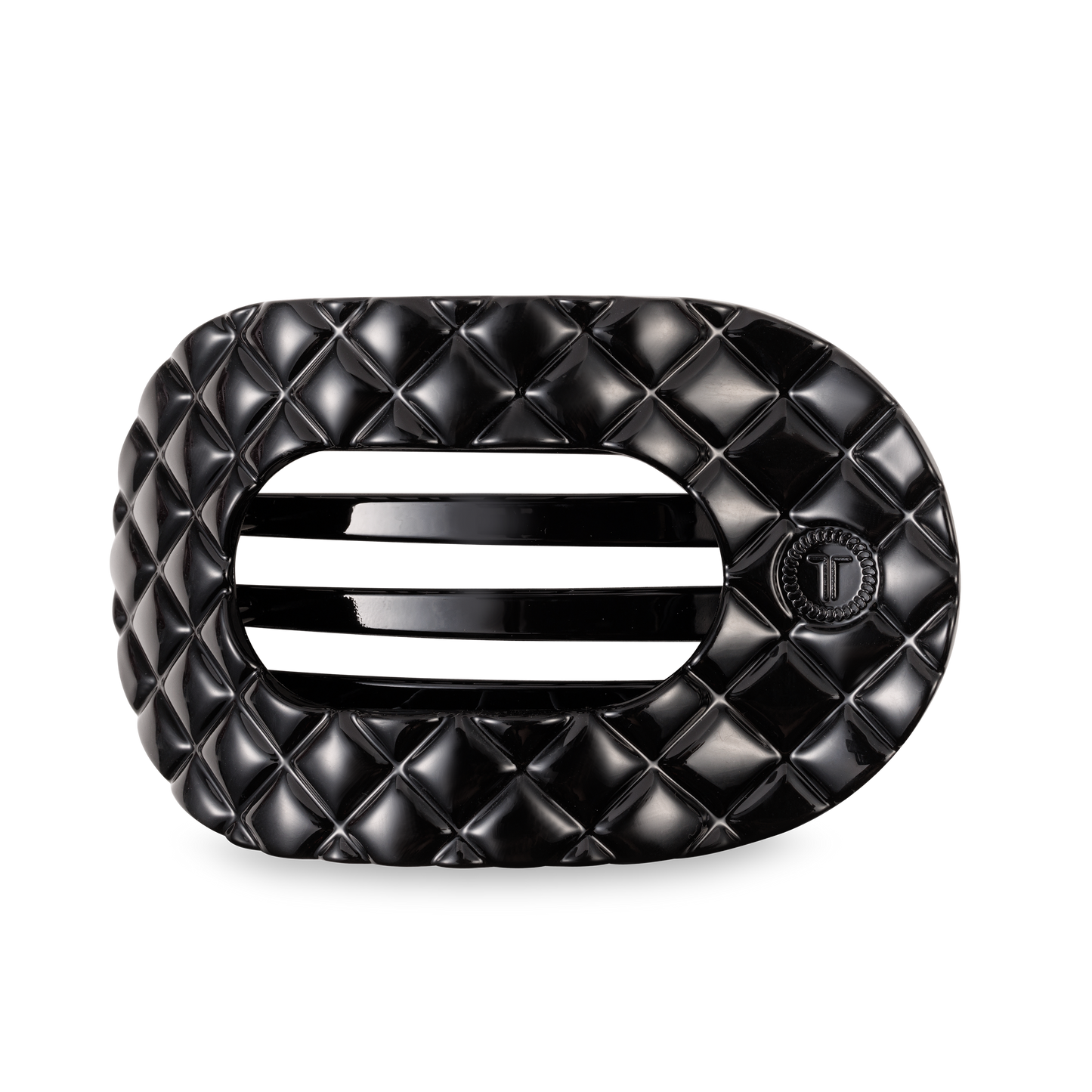 Flat Round Hair Clip | Large | Jet Black Quilted