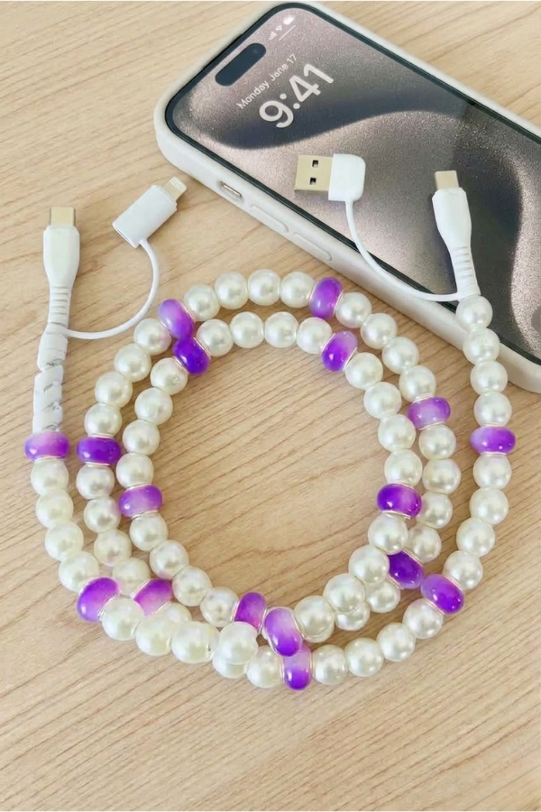 Purple & White Pearl Beaded Charger