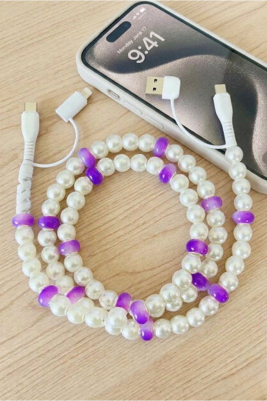 Purple & White Pearl Beaded Charger