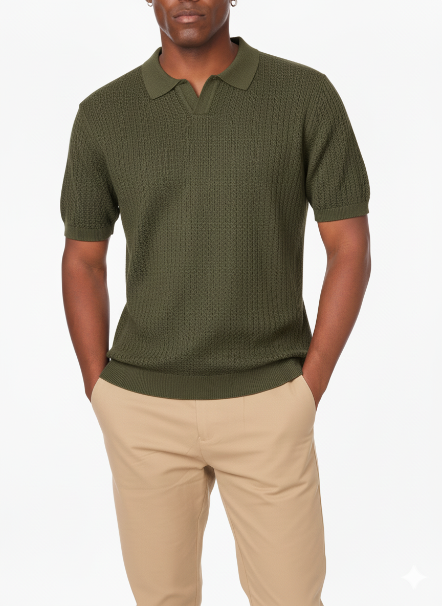 Men's Textured Polo - Olive