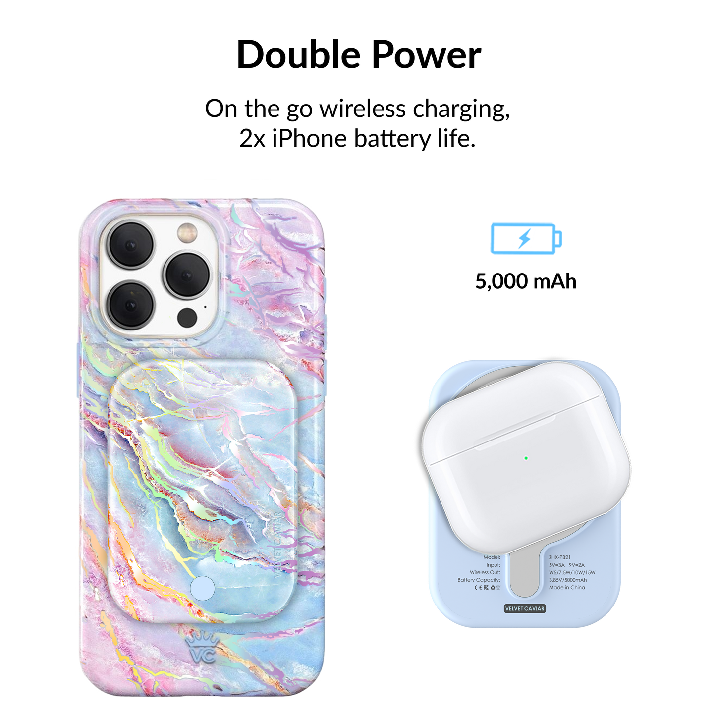 Wireless Phone Charger - Holo Moonstone Marble