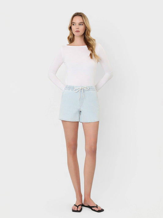 HIGH RISE ELASTIC WB DRAWSTRING STRIPED SHORTS