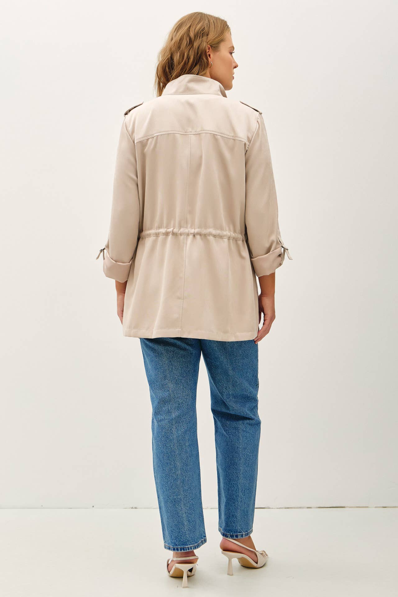 PLUS SIZE CINCHED WAIST CARGO UTILITY JACKET