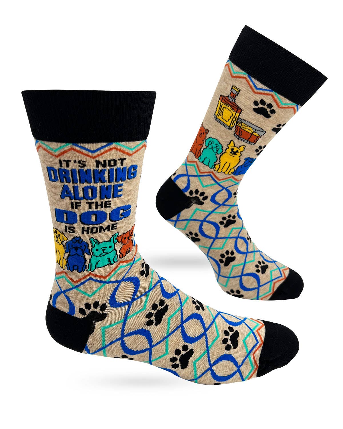 It’s Not Drinking Alone if the Dog is Home Men's Novelty Crew Socks