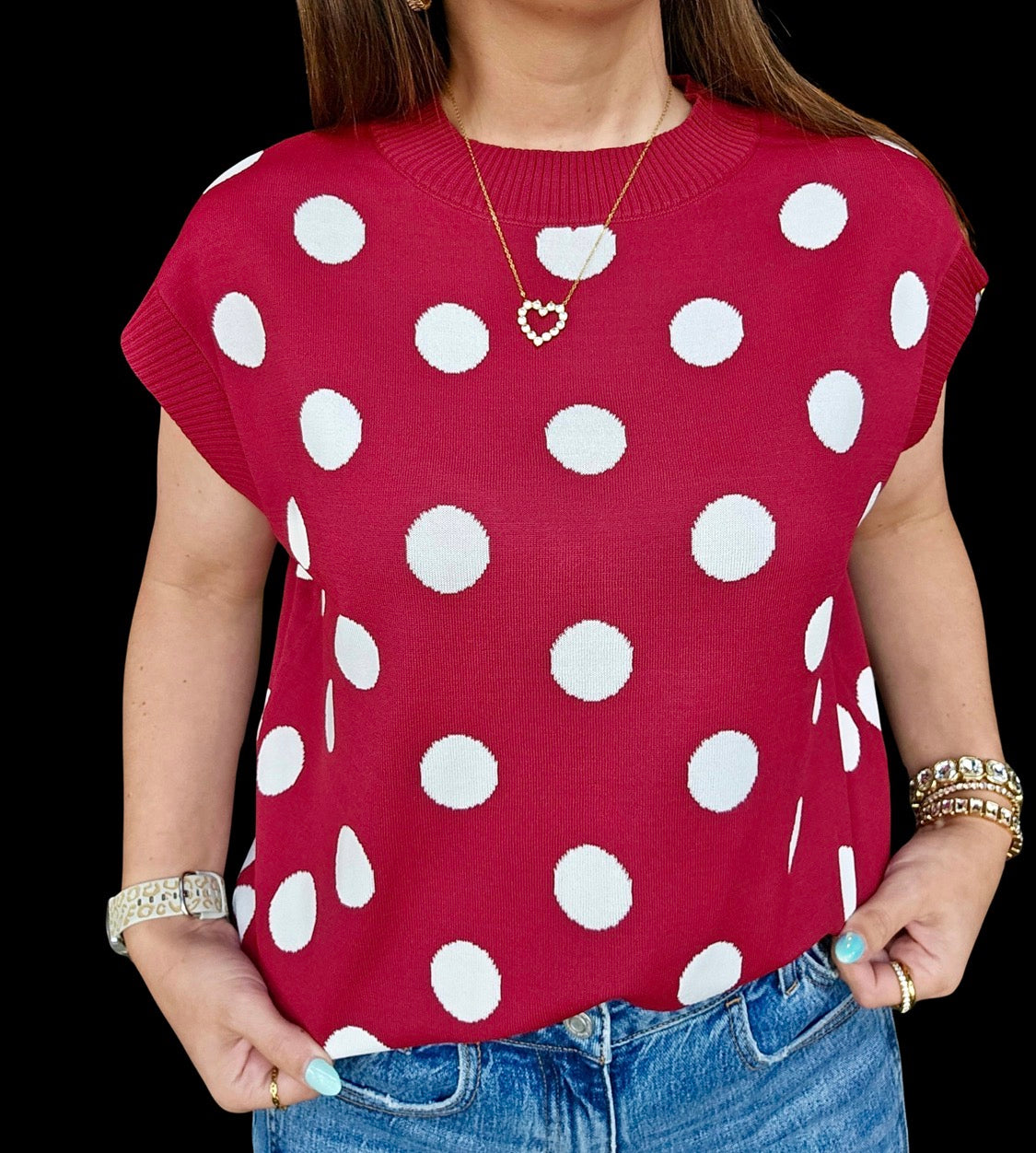 Game Day Polka Dot Sleeveless Knit Top