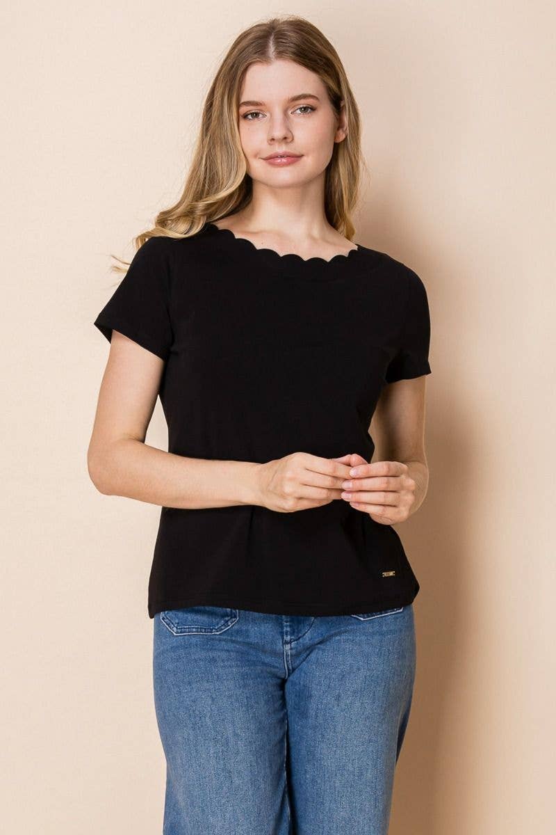 Short Sleeve Solid Knit Top - Black