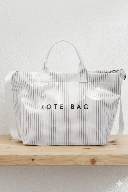 White Pinstripe TOTE BAG w/Strap