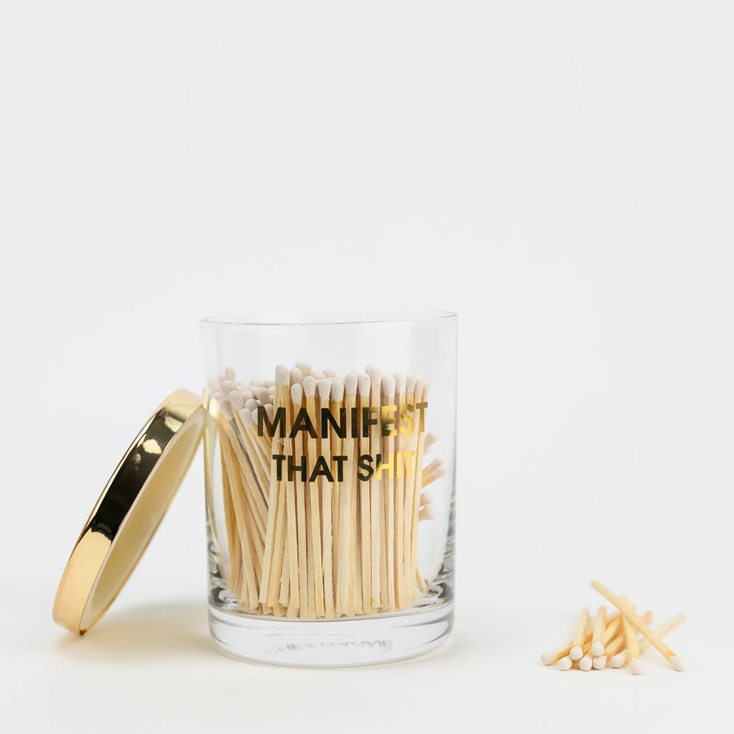 Manifest That Shit -  Match Set + Rocks Glass Duo -  200 Matches + Rocks Glass Set