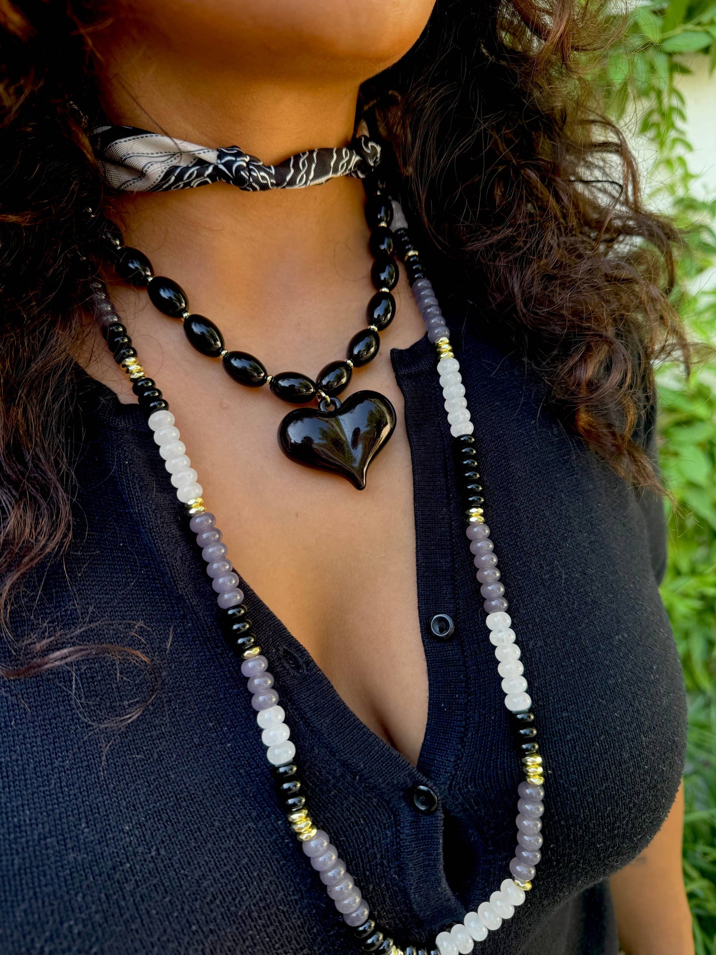Roxie Black Beaded Necklace with Heart Charm