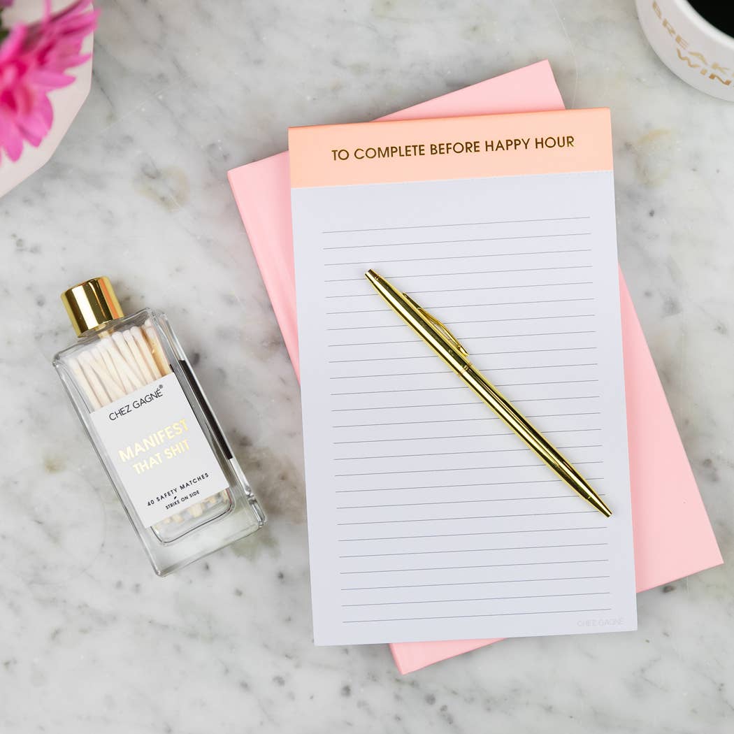 To Complete Before Happy Hour Lined Notepad Sunset Pink