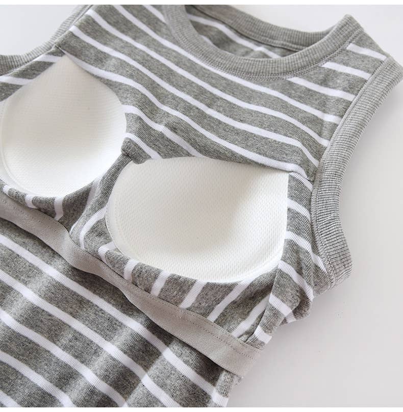 Basic Cotton Stripe Tank Top w/Self Bra