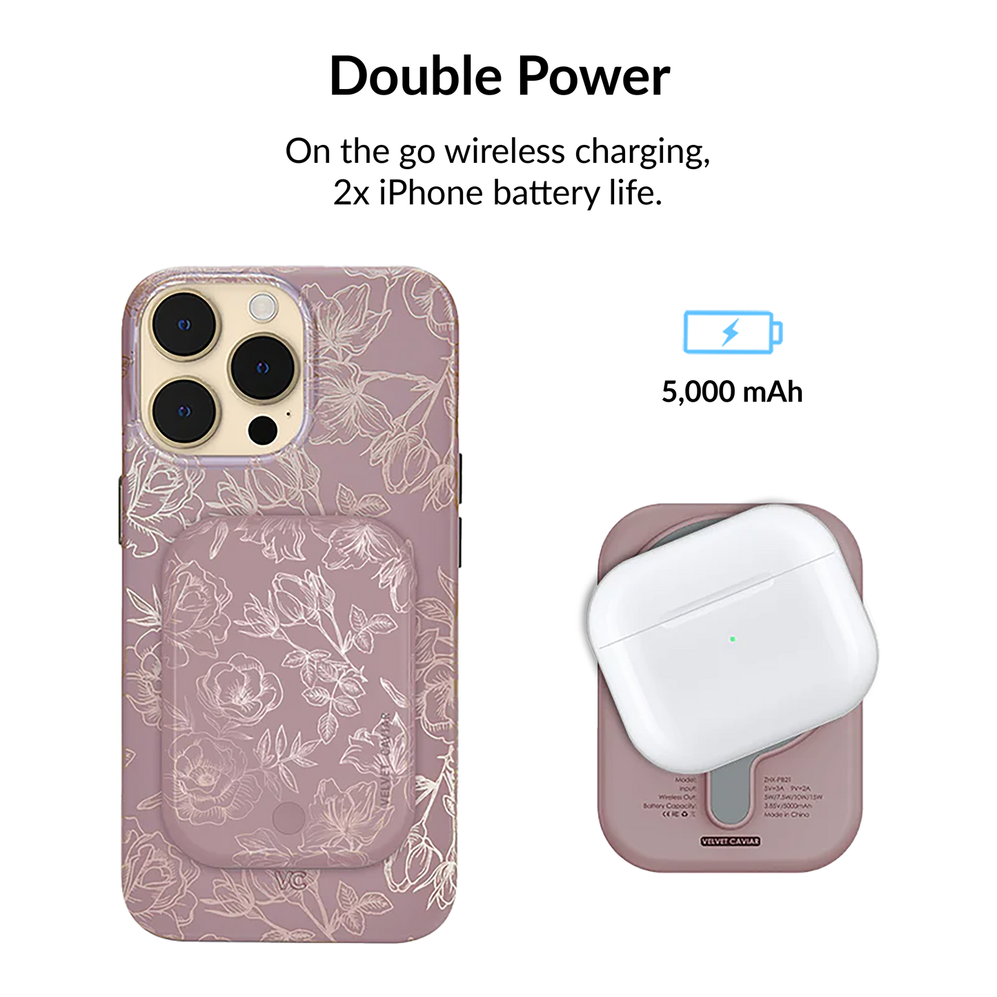 Wireless Phone Charger - Dusty Rose Chrome Floral