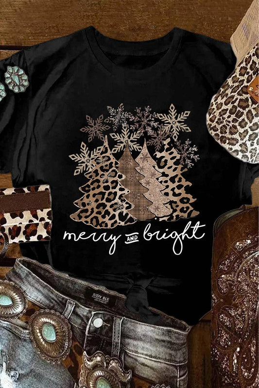 Leopard Print Christmas Tree Graphic Holiday T Shirt