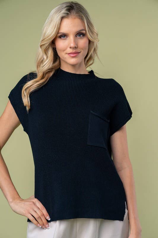 T10057 Short Sleeve Solid Knit Top