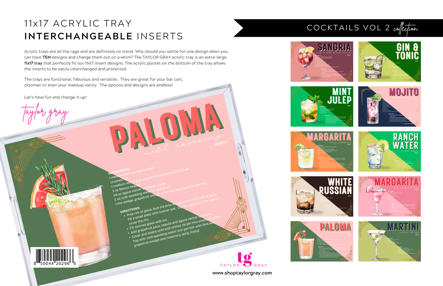 11 x 17 COCKTAILS VOL 2 Insert Set of 10