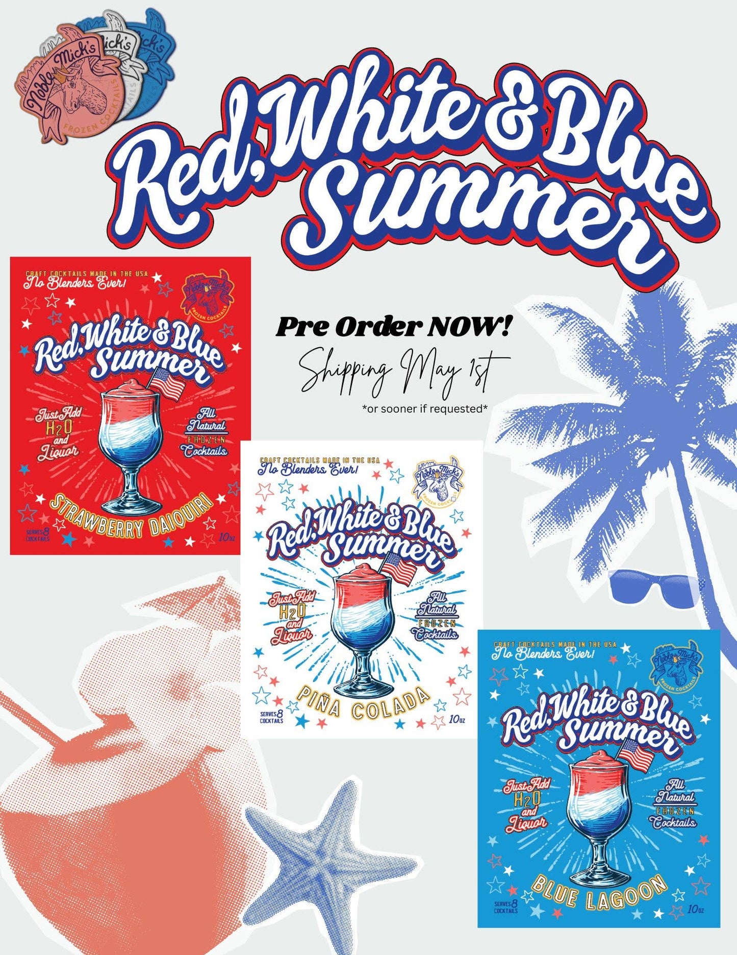 Red, White & Blue Summer Strawberry Daiquiri Frozen Cocktail