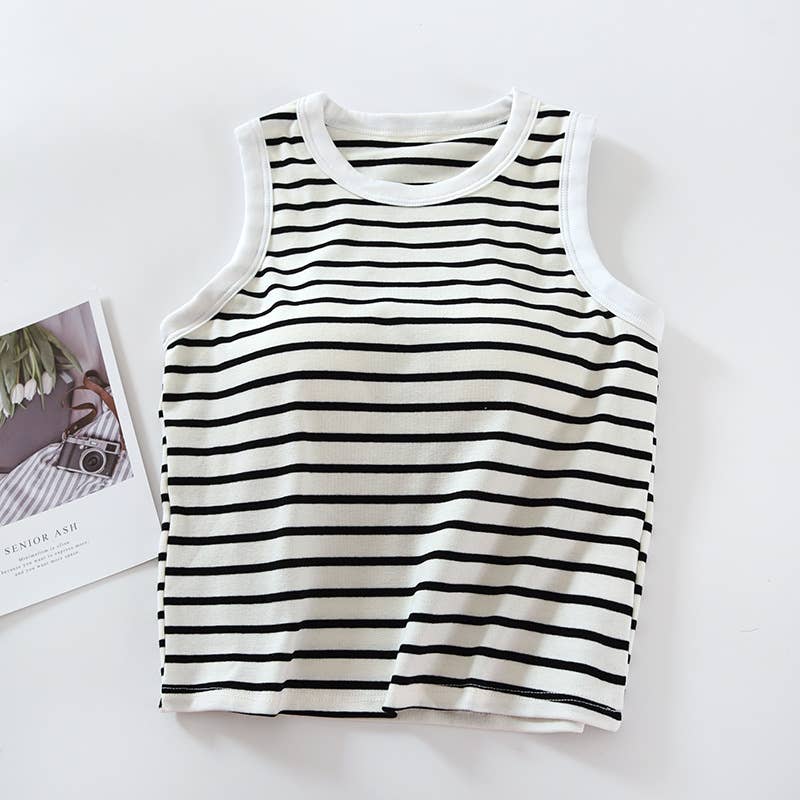 Basic Cotton Stripe Tank Top w/Self Bra