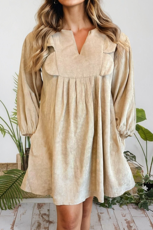Notched Neck Scallop Detail Plus Size Mini Dress