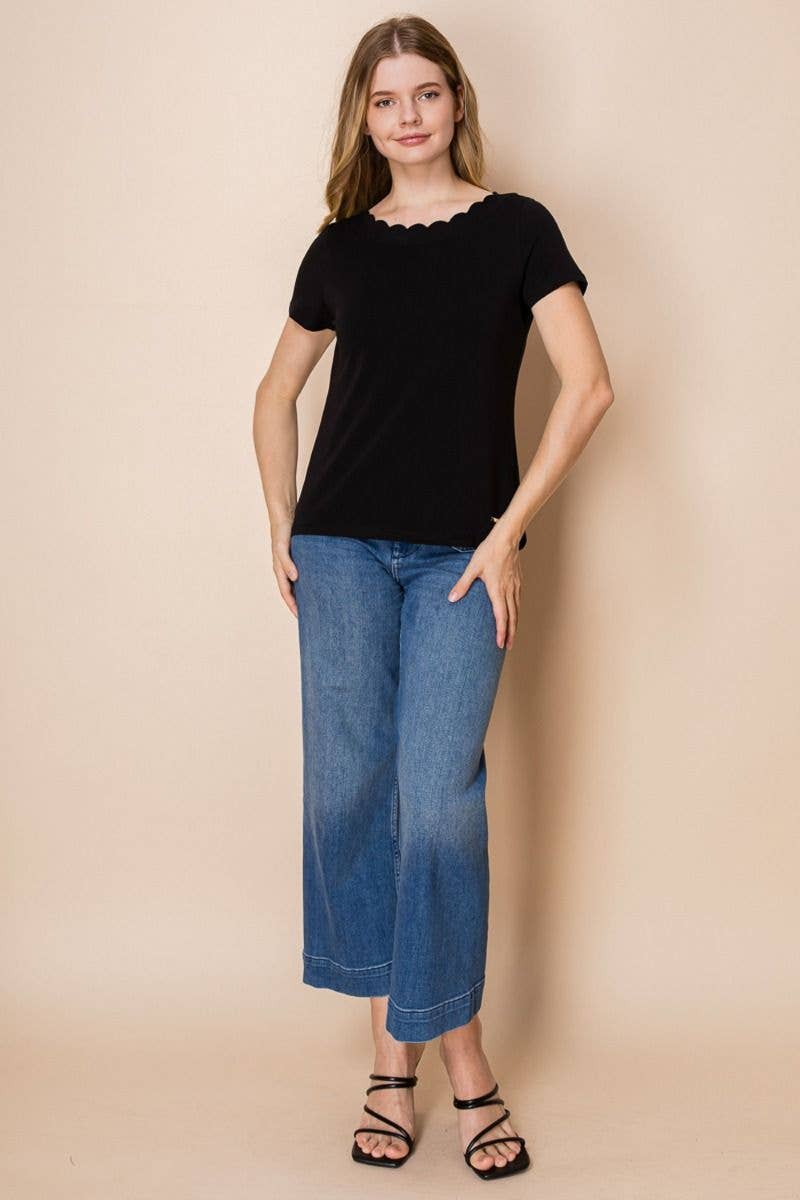 Short Sleeve Solid Knit Top - Black