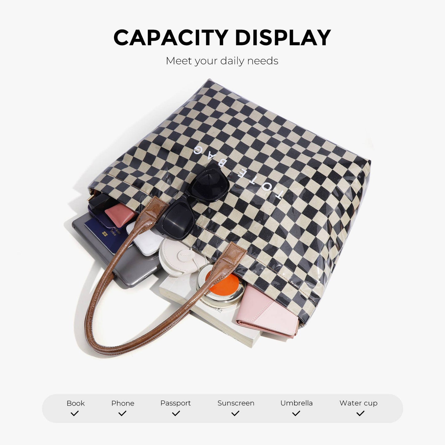 Zipper Checkered TOTE BAG