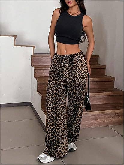 Leopard Print Wide-Leg Pants