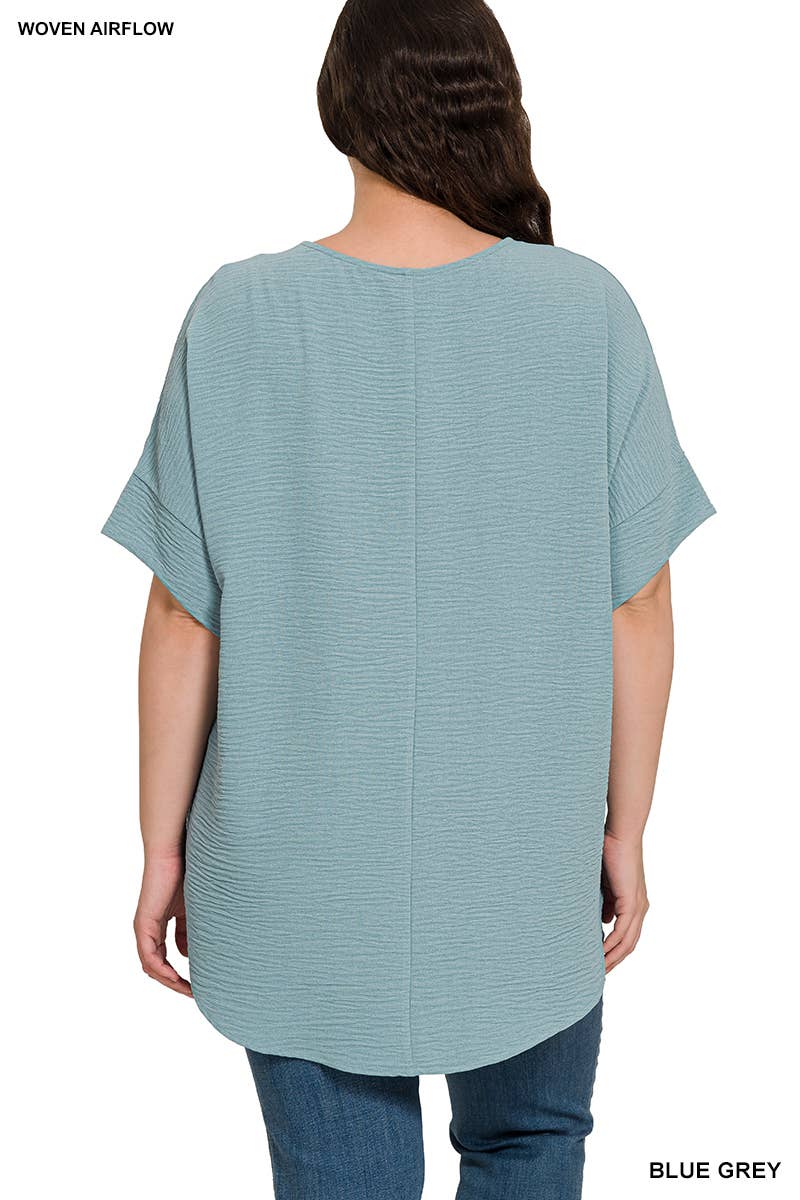 Woven Airflow Split Neck Short Sleeve Top