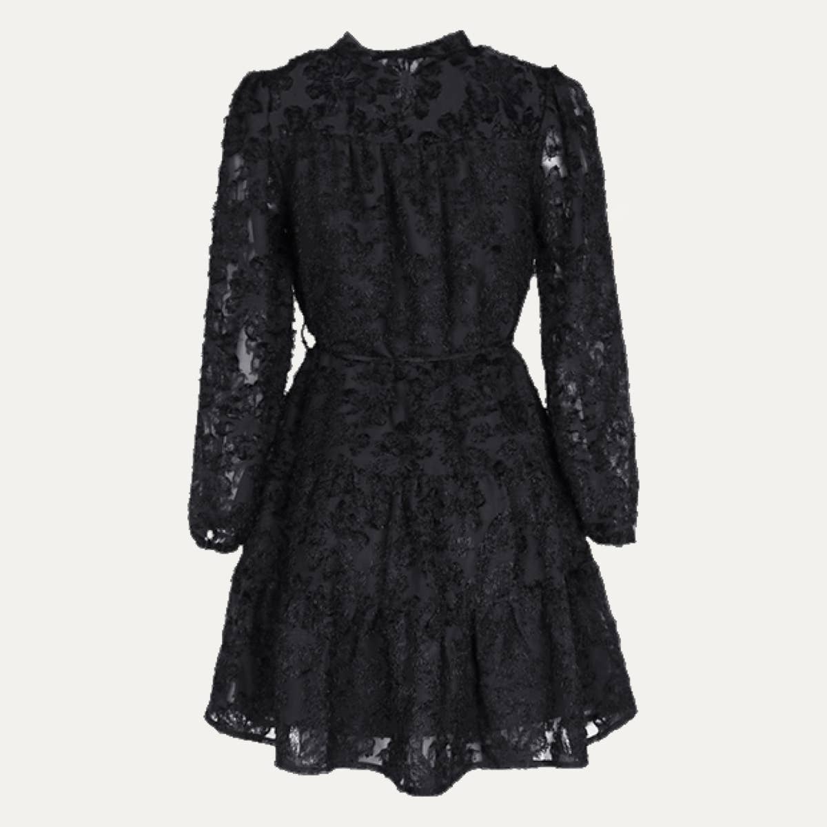Black Fringe Jacquard Button-Up Tiered Mini Dress