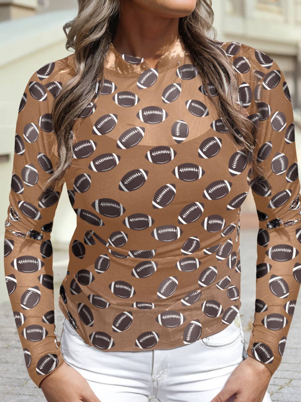 Game Day Rugby Mesh Sheer Long Sleeve Top