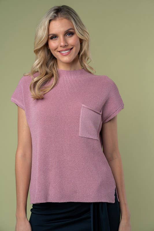 T10057 Short Sleeve Solid Knit Top