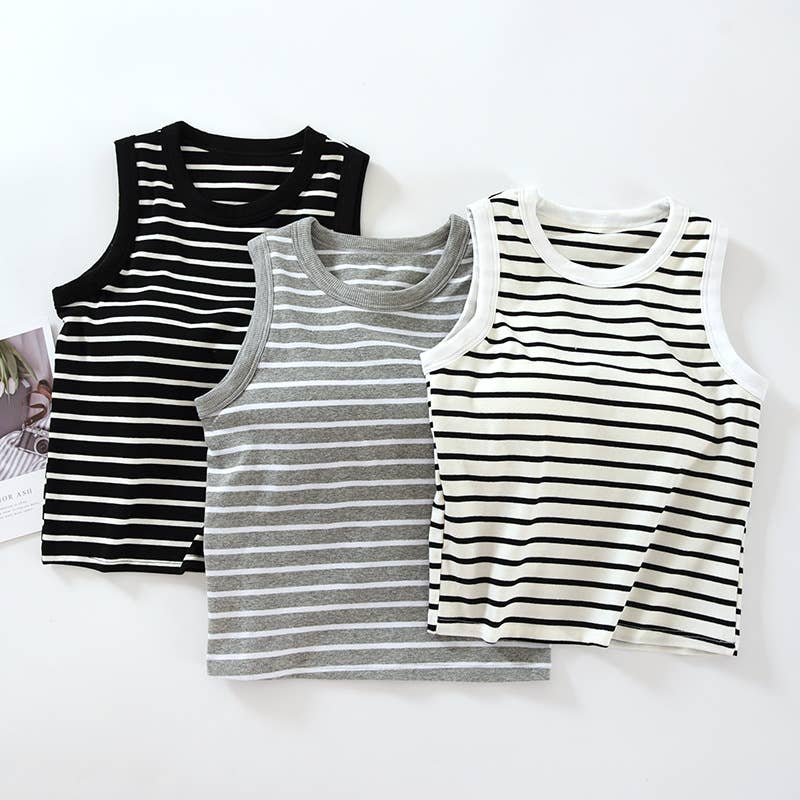 Basic Cotton Stripe Tank Top w/Self Bra