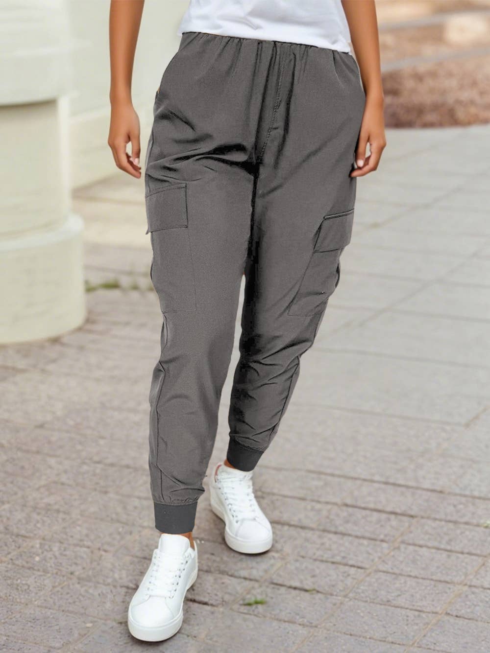 Elastic High Waist Pocketed Cargo Jogger Pants