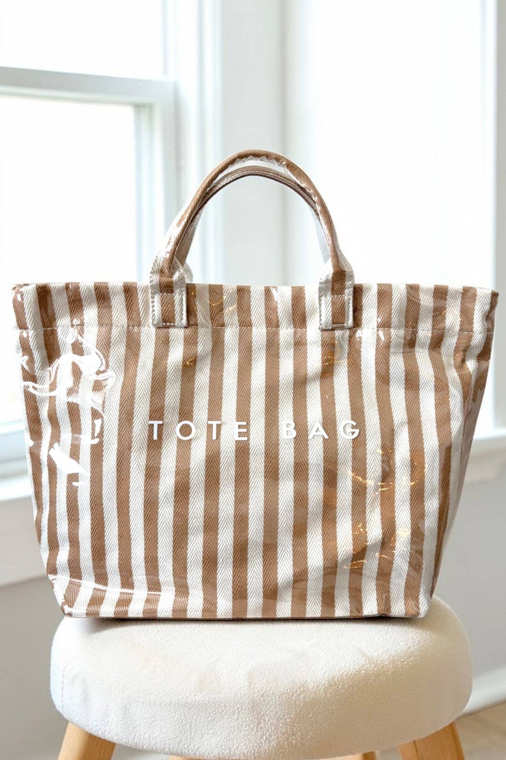 Tan & Beige Striped TOTE BAG