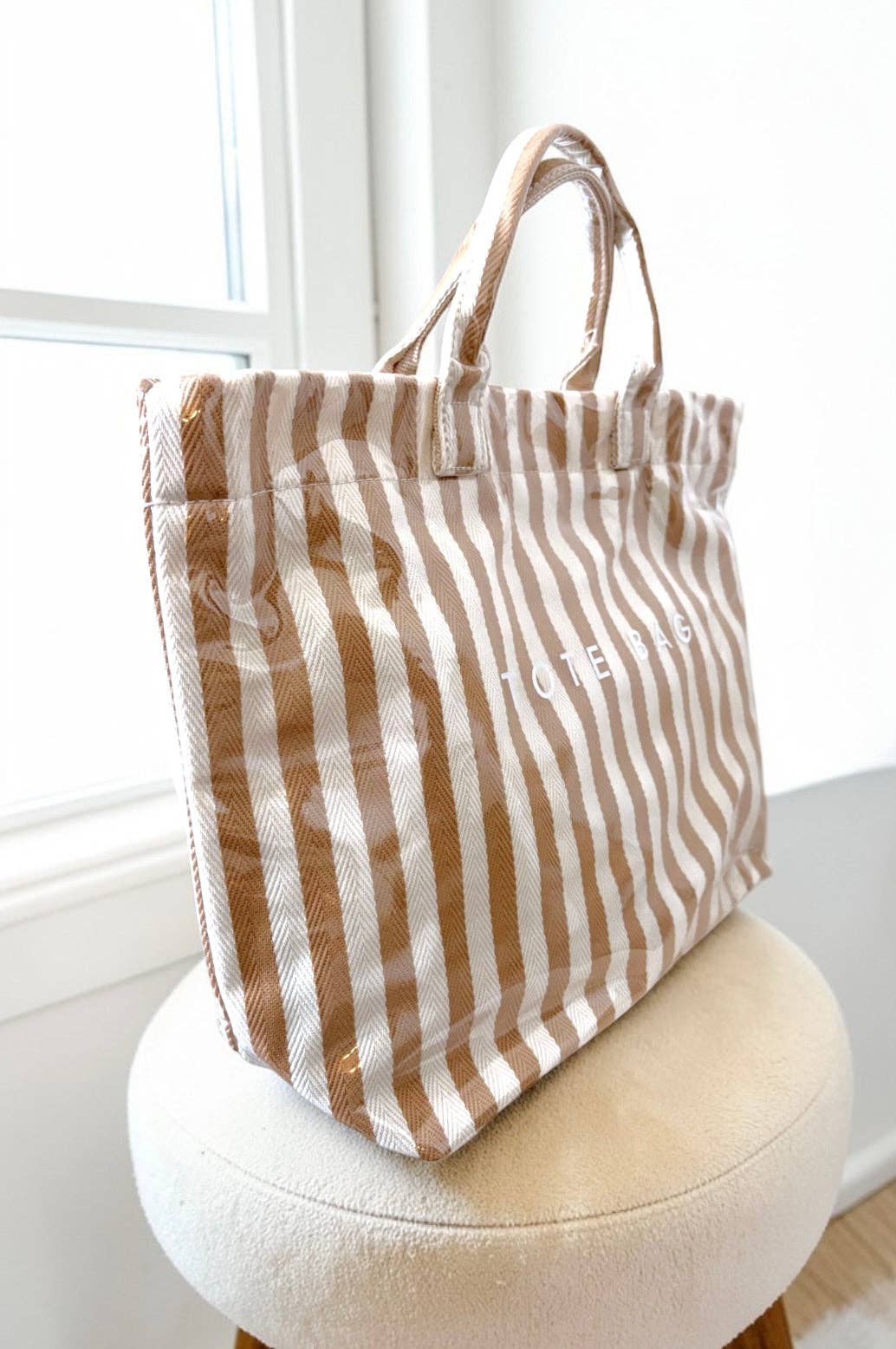 Tan & Beige Striped TOTE BAG