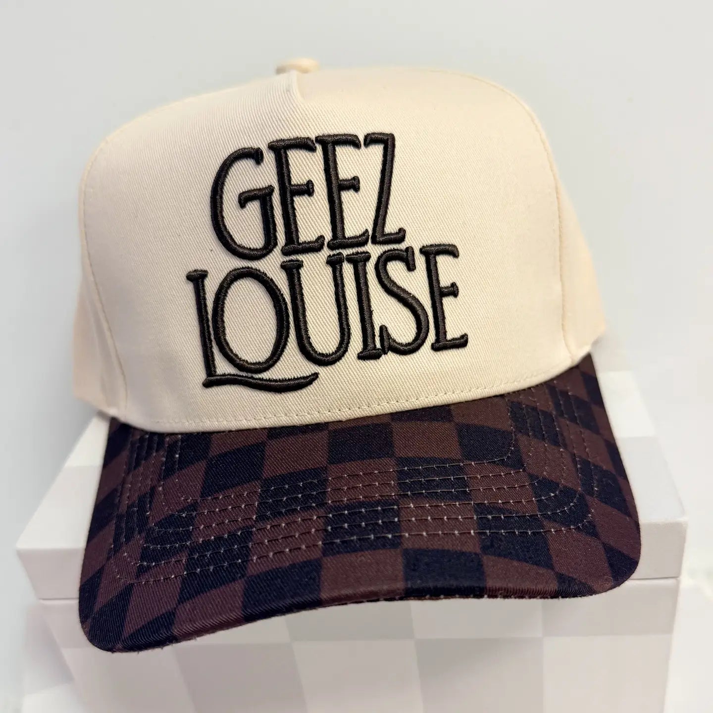 GEEZ LOUISE Embroidered Checkered Hat