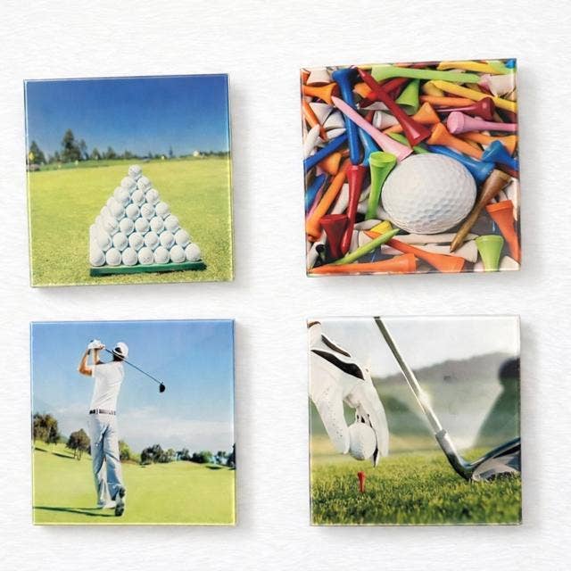 Golf Lover Glass Coasters Set of 4