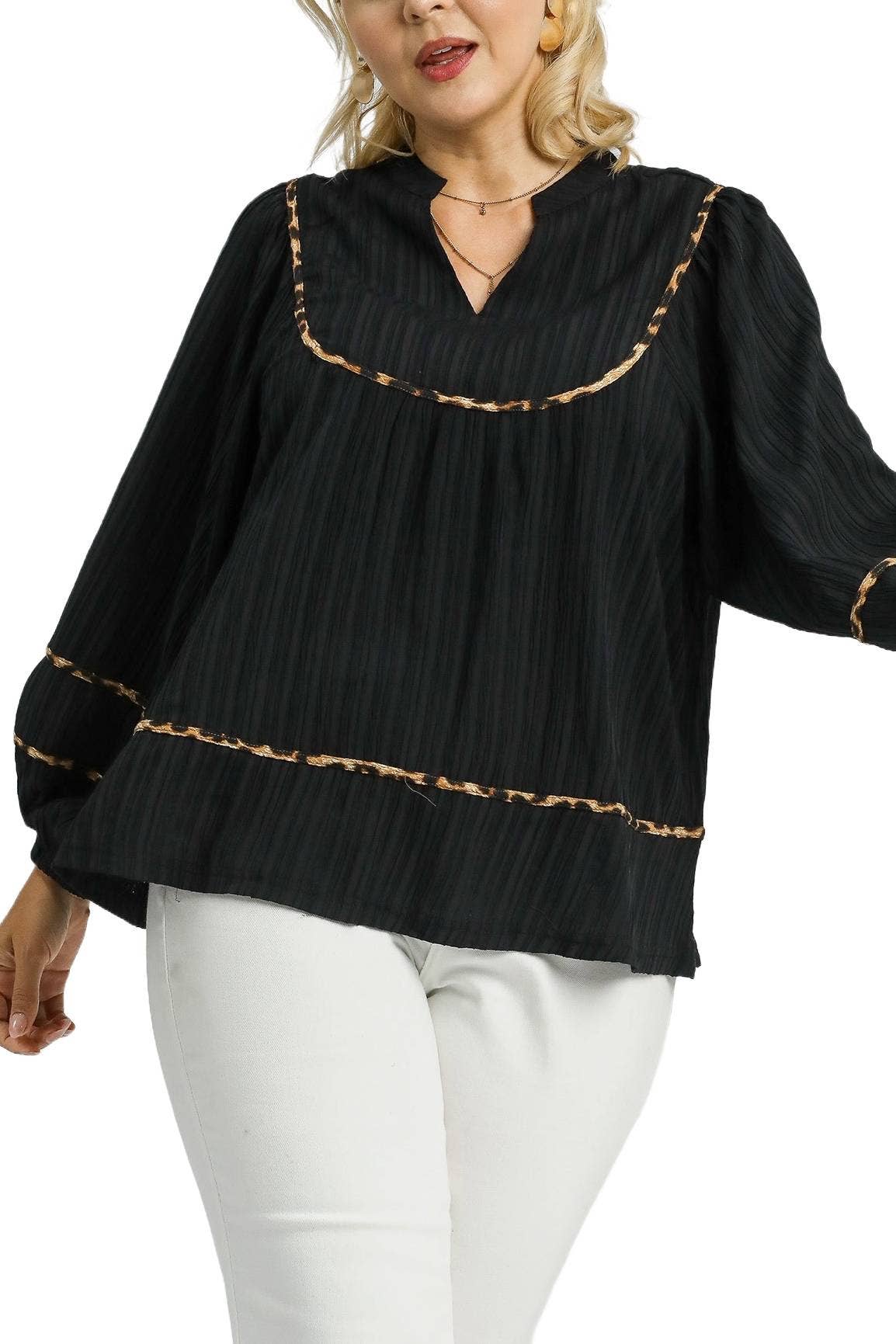 Plus Texture Fabric Blouse With Animal Print