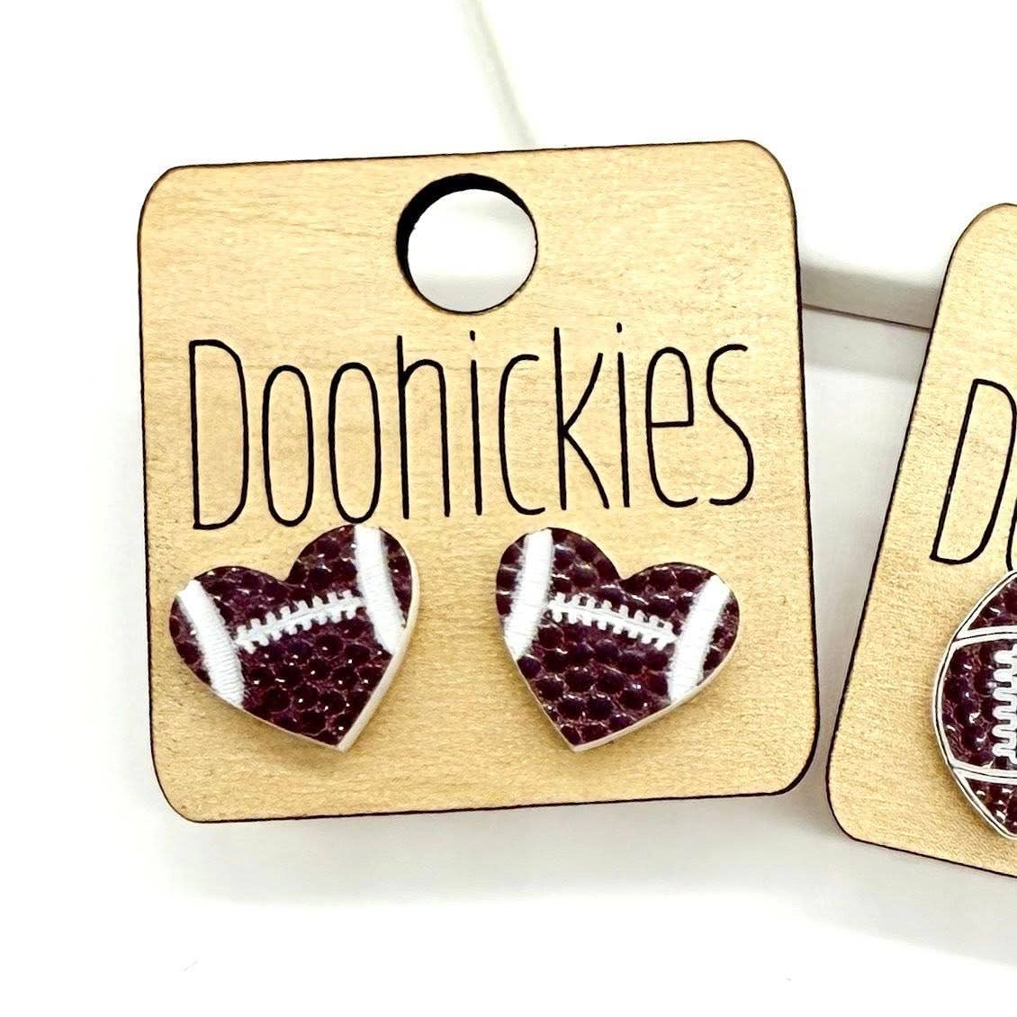 Textured Football Heart Stud Earrings