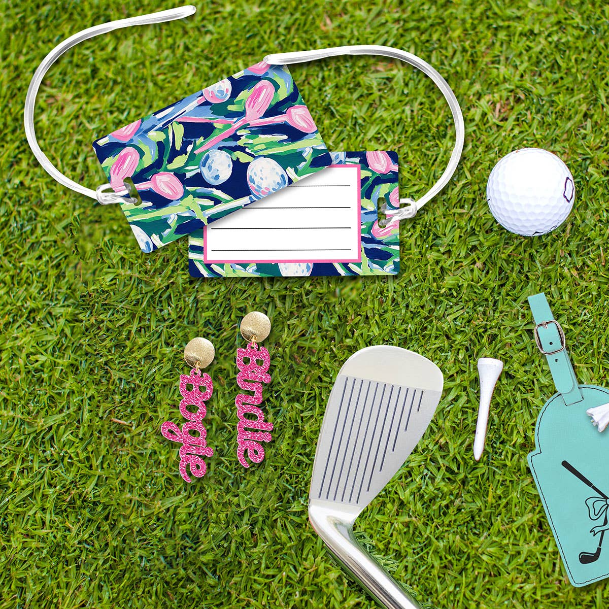 Pink Glitter Birdie Bogie Golf Earrings