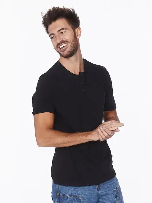 Men's Henley SS Cotton T-Shirt - Black
