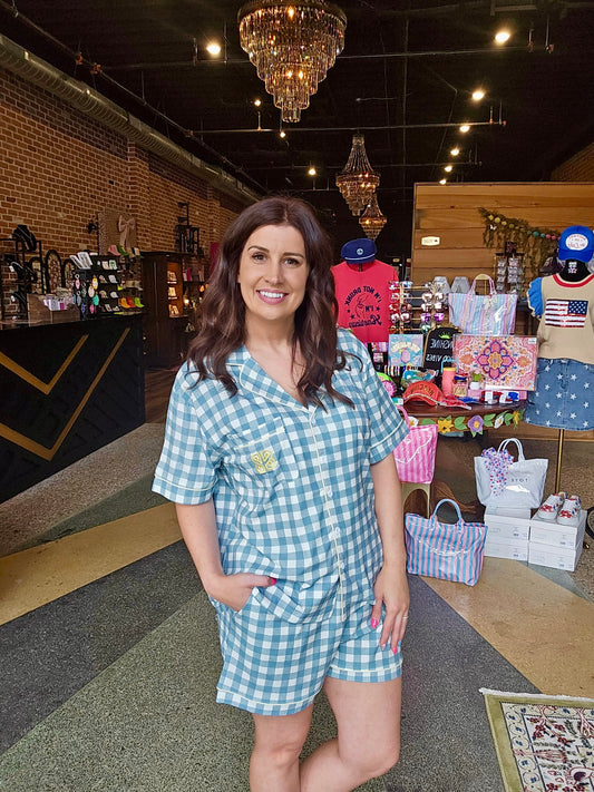 Sunrise & Coffee Luxe PJ Set - Blue Gingham