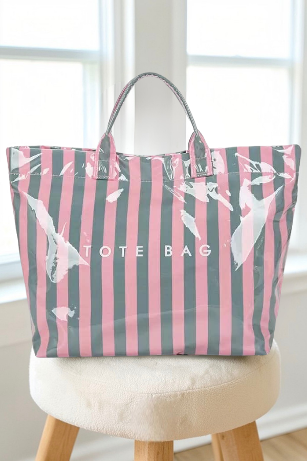 Pink & Gray Striped TOTE BAG