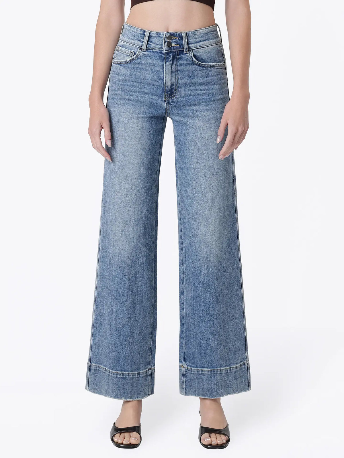 Super High Rise Half Yoke Trouser Hem Wide Jeans