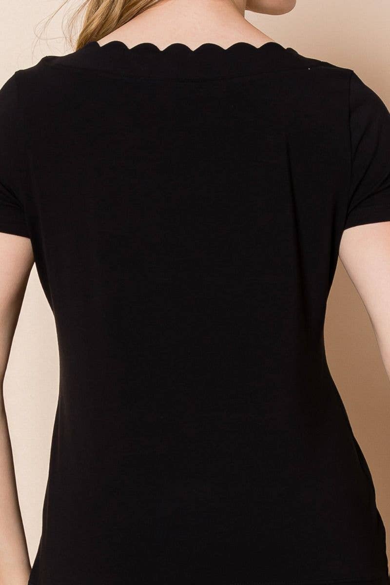 Short Sleeve Solid Knit Top - Black